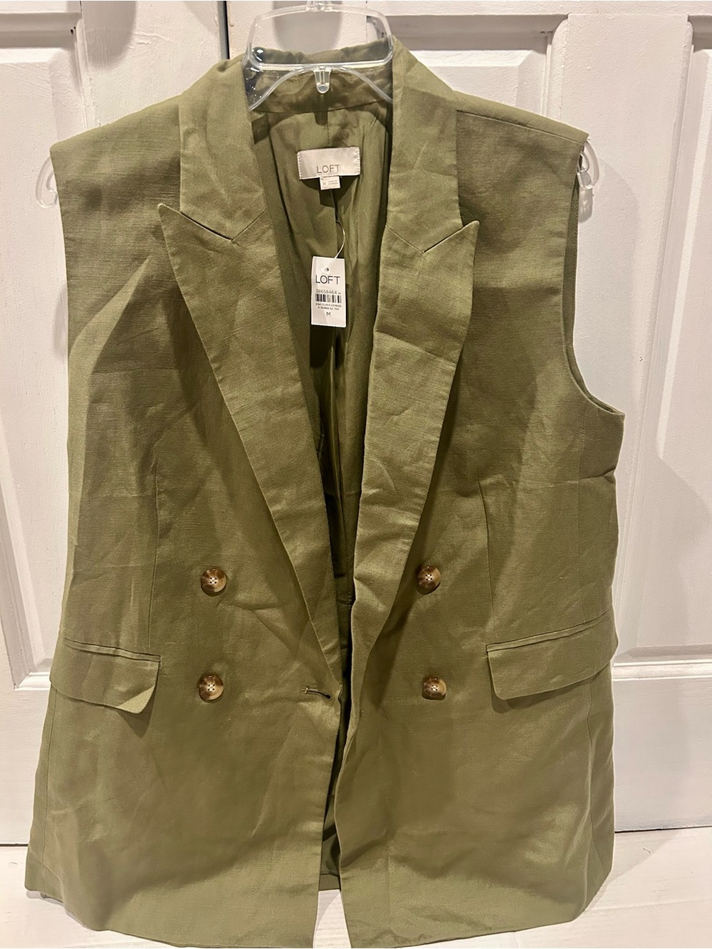 LOFT Olive Sleeveless Double-Breasted Blazer Vest with Gold Buttons